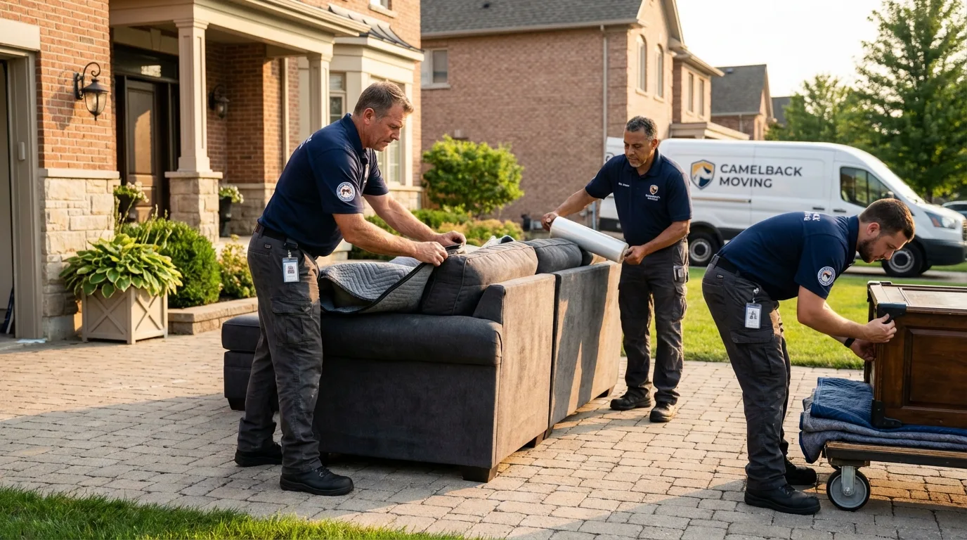Large estate moving crew wrapping furniture in Sherman, IL