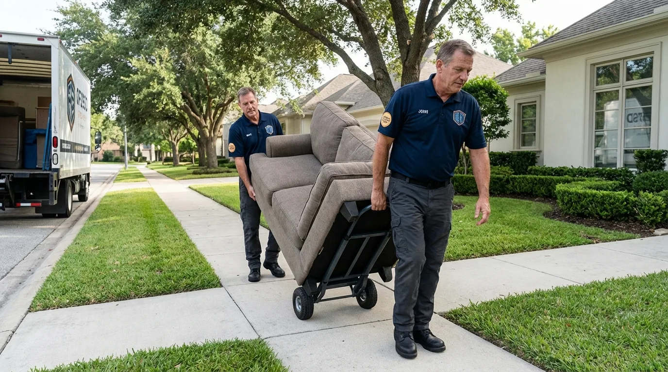 Local residential moving crew loading furniture in Sherman, IL