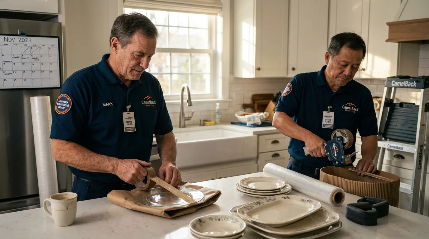 Professional crew packing kitchen dishware in Sherman, IL